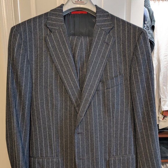 LNWOT Current Isaia Napoli Charcoal Chalkstripe Flannel Wool Suit EU54R (US42R)